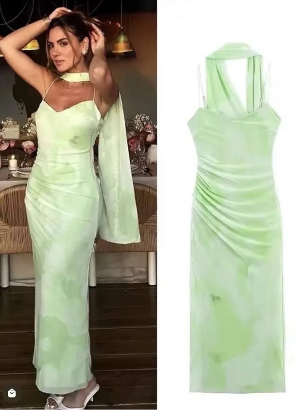 Zara Strappy Tulle Midi Dress With Scarf
